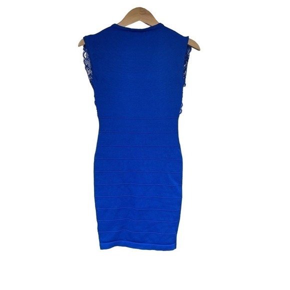 XOXO Y2K Juniors S Cobalt Blue Sleeveless Textured Lace Cutout Bandage Dress - Picture 6 of 6